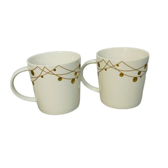 Starbucks Holiday Gold String Lights Coffee Cup Mug 14oz, 2012 (set of 2!) - Picture 3 of 8
